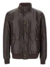 Barba Napoli Vermont Ribbed Leather Jacket In Brown