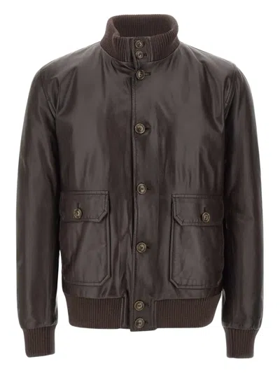 Barba Napoli Vermont Ribbed Leather Jacket In Brown