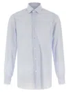 Barba Napoli Vertical Stripe Cotton Poplin Shirt With Structured Collar In Blue