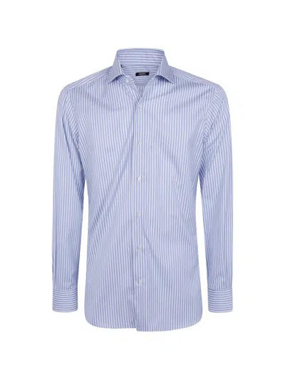 Barba Napoli Vertical-stripe Long-sleeve Cotton Shirt In Blue