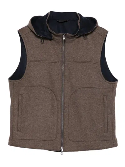 Barba Napoli Vest With Hood In Brown