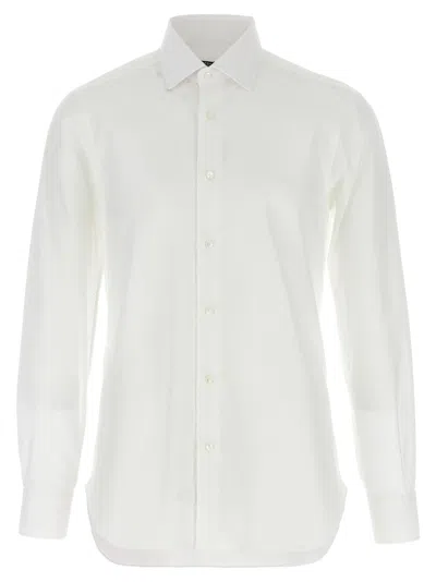 BARBA NAPOLI WHITE HONEYCOMB COTTON SHIRT