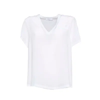 BARBA NAPOLI WHITE SILK V-NECK BLOUSE