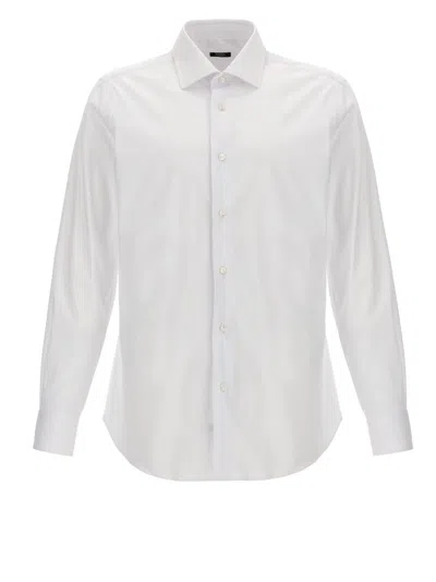Barba Napoli White Stretch Cotton Blend Poplin Shirt In Gray