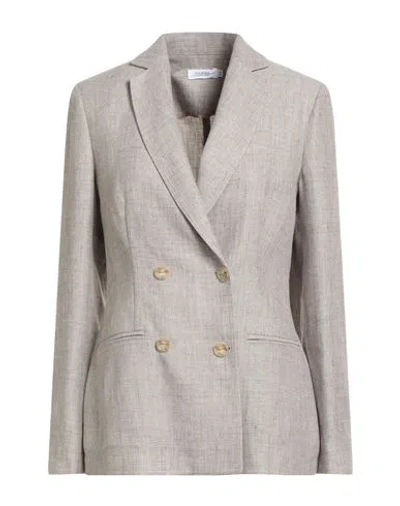 Barba Napoli Woman Blazer Taupe Size 10 Linen, Virgin Wool In Gray