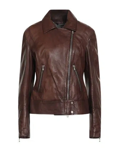 Barba Napoli Woman Jacket Chocolate Brown Size 8 Leather In Multi