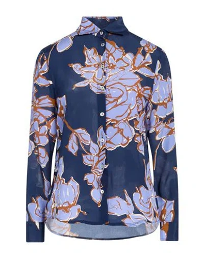 Barba Napoli Woman Shirt Navy Size 4 Silk In Blue