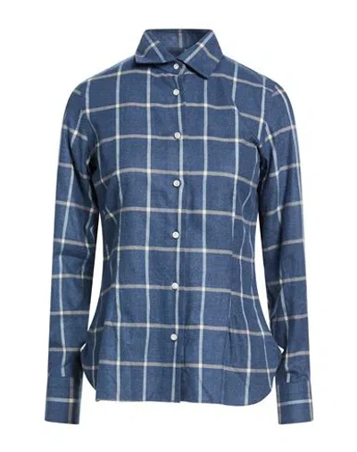 Barba Napoli Woman Shirt Slate Blue Size 8 Lyocell, Cotton