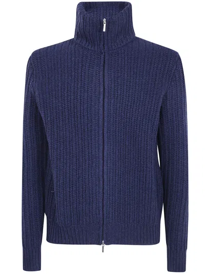 Barba Napoli Wool Cashmere Viscose Full Zip Sweater In Blue