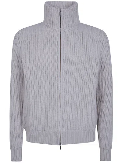 Barba Napoli Wool Cashmere Viscose Full Zip Sweater In Gray