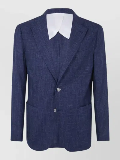 Barba Napoli Wool Silk Linen Suit Jacket In Blue