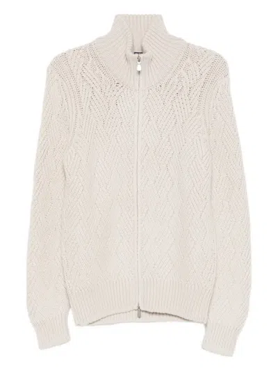 Barba Napoli Zip-up Cable-knit Cardigan In Brown