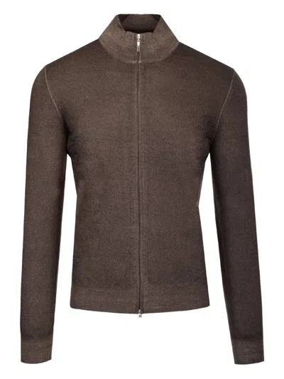 Barba Napoli Wool Zip-up Cardigan In Brown