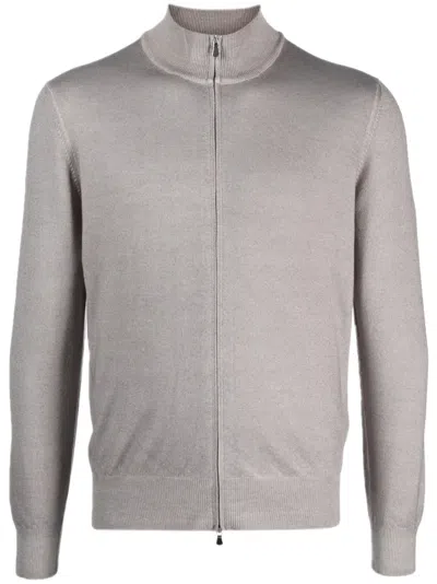 Barba Napoli Zipped-up Virgin Wool Cardigan In Grey