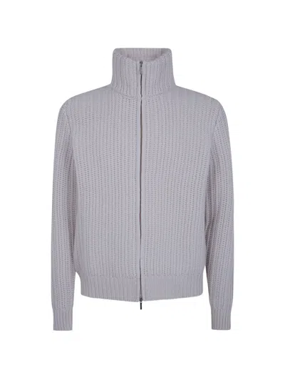 Barba Napoli Zip-up Ribbed-knit Cardigan In Neutrals