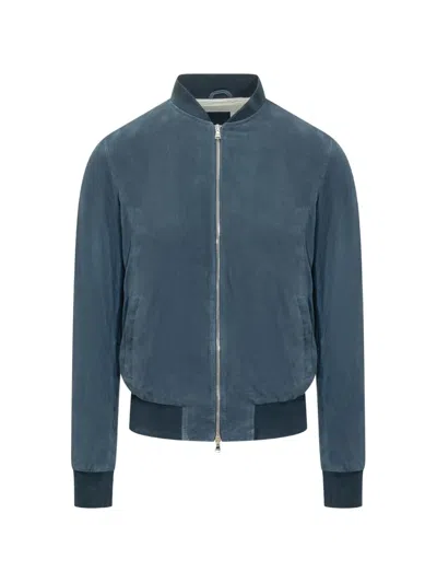 Barba Napoli Zip-up Suede Jacket In Blue