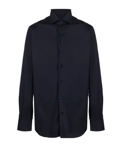 Barba Napoli Plain Button Shirt In Blue