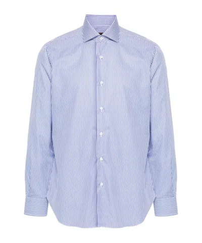 Barba Napoli Printed Striped Shirt In White Blue