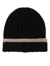 Barba Napoli Barba Ribbed Black Beanie With Contrasting Band In Black