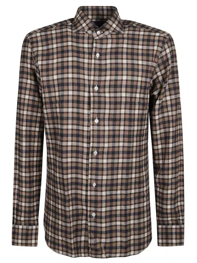 Barba Napoli Checked Cotton Flannel Shirt In Brown