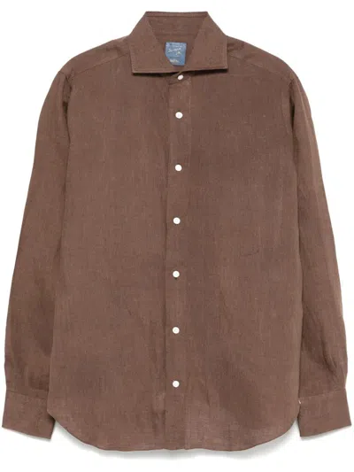 Barba Napoli Cutaway-collar Cotton Shirt In Brown
