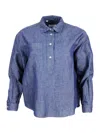 Barba Napoli Lightweight Denim-effect Pull-on Shirt In Linen Cotton With Four Buttons And Chest Pocket In Navy