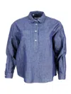 Barba Napoli Lightweight Denim-effect Pull-on Shirt In Linen Cotton With Four Buttons And Chest Pocket In Navy