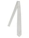 Barba Napoli Pointed Tip Slim Silk Tie With Textured Pattern In White