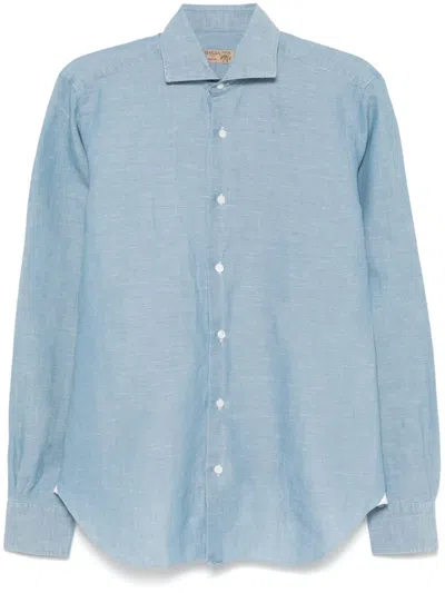 Barba Napoli Slub-texture Shirt In Blue