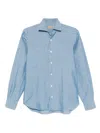Barba Napoli Textured Cotton Shirt With Button-down Front In Blue