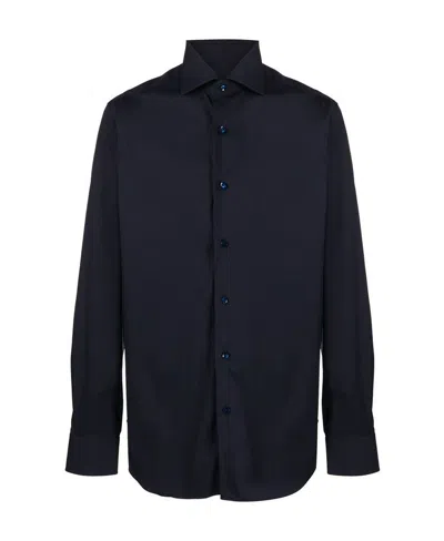 Barba Napoli Solid Color Long-sleeved Shirt In Blue