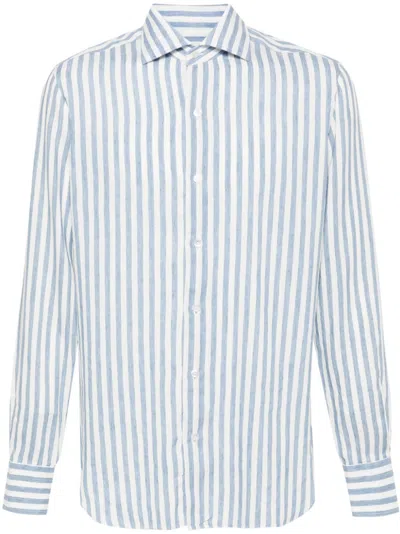 Barba Napoli Spread-collar Striped Shirt In Blue