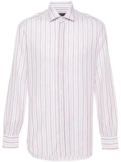 Barba Napoli Spread-collar Striped Shirt In White