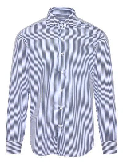Barba Napoli Shirt Striped Collar Button-down In Blue