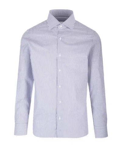 Barba Napoli Barba Pinstriped Long-sleeved Shirt In White