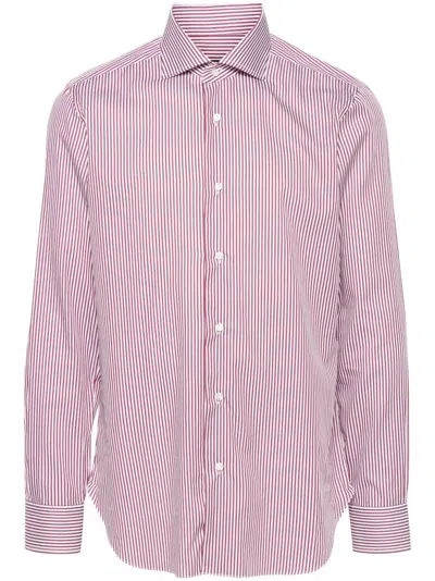 Barba Striped Cotton Shirt In Red