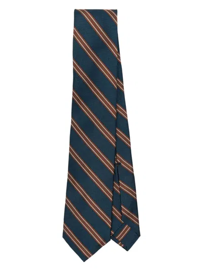 Barba Striped Tie In Blue/brown