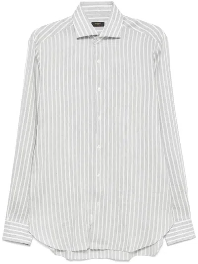 BARBA NAPOLI WHITE AND GREY STRIPED SHIRT IN COTTON AND LINEN
