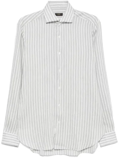 Barba Napoli Barba White And Grey Striped Shirt In Cotton And Linen