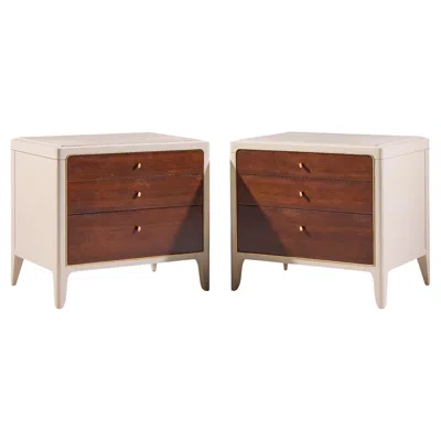Pre-owned Barbara Barry For Baker Furniture Sofa Corner Side Table Nightstand - Pair In Brown