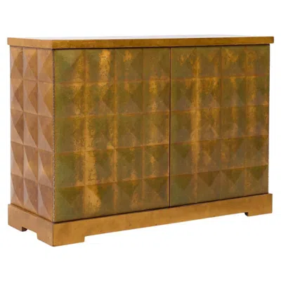Pre-owned Barbara Barry For Baker Mid Century Diamond Gold Leaf Cabinet Credenza In Brown
