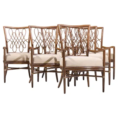 Pre-owned Barbara Barry For Baker Script Rattan Dining Chairs - Set Of 6 In Sand