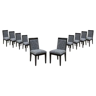 Pre-owned Barbara Barry For Baker Set Of 10 Lacquered Black & White Fabric Dining Chairs