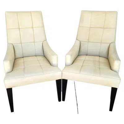 Pre-owned Barbara Barry For Henredon Leather Dining Accent Armchairs Set Of 2 In Brown