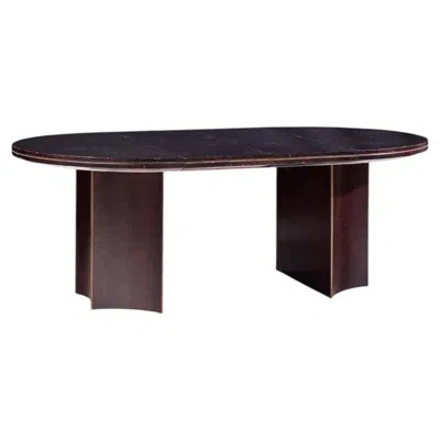 Pre-owned Barbara Barry For Mcguire Mahogany & Brass Expanding Dining Table With 2 Leaves In Brown