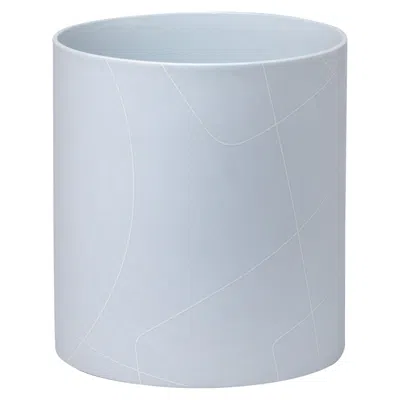 Pre-owned Barbara Barry Large Light Grey Cylinder Ceramic Vase With Graphic Line Pattern In Gray