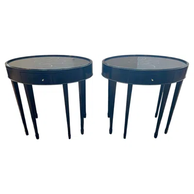Pre-owned Barbara Barry Pair Of Elegant  Black Laquer Oval End Tables