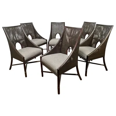 Pre-owned Barbara Barry Set Of Six  For Mcguire Rattan And Cane Dining Chairs In Black