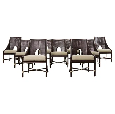 Pre-owned Barbara Barry Set Ten  Mcguire Caned Dining Armchairs In Black