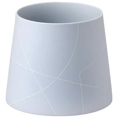 Pre-owned Barbara Barry Small Matte Light Grey Conical Ceramic Vase With Graphic Line Pattern In Gray